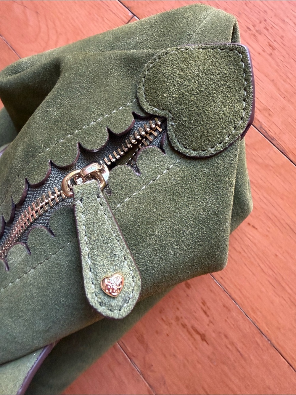 Stoney Clover Lane Suede Leather Pittsford Pouchette Shoulder Bag 29 - Olive - Picture 6 of 15